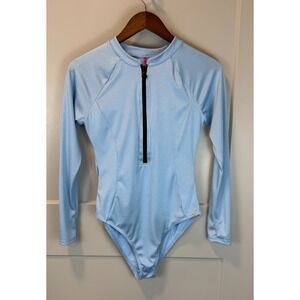 Betsey Johnson Scuba Knit‎ Half Zip One Piece Swimsuit Size XL Sky Blue